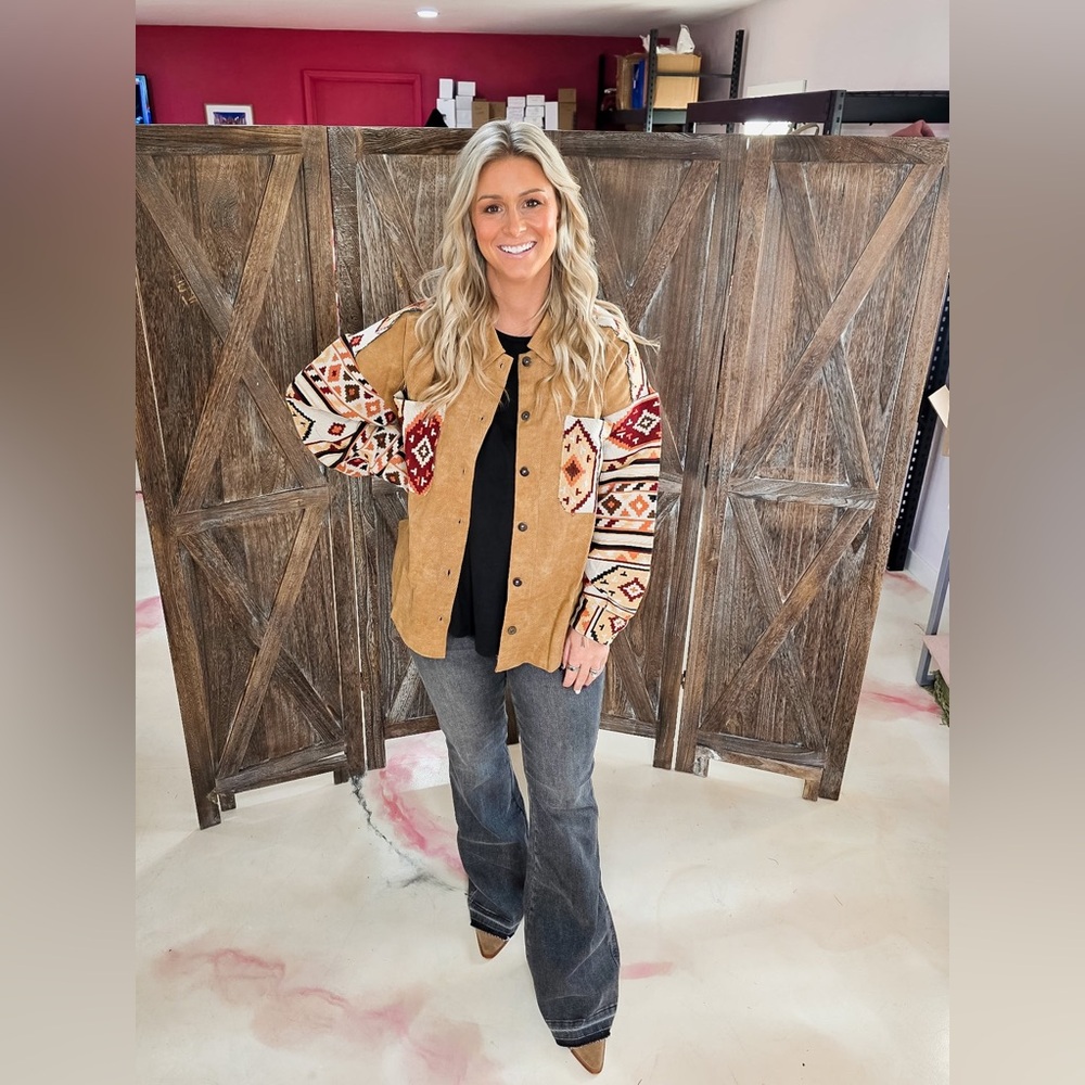 $89 NWT New In Aztec western Graphic Oversized Button Down Shacket Jacket L - Picture 7 of 10